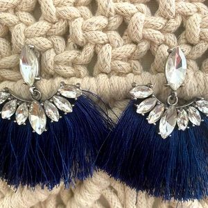 Paparazzi tassel earrings royal blue post back earrings with gem stones